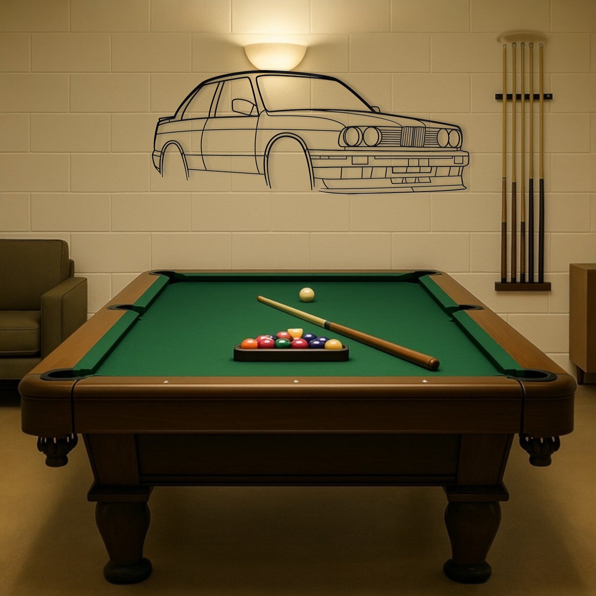 BMW E30 Perspective Metal Wall Art Silhouette