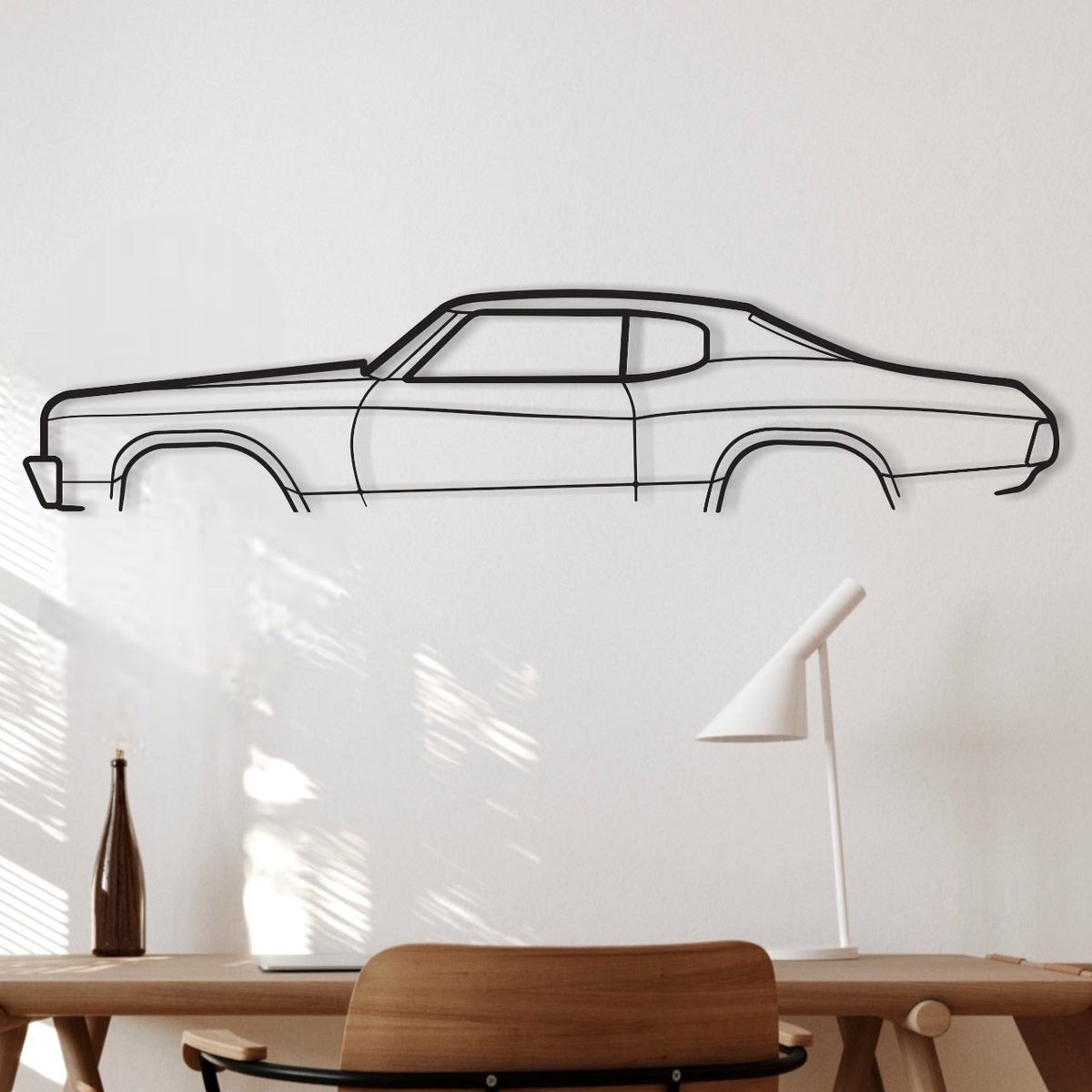 Pontiac GTO The Judge Metal Car stencil wall art hanging in an office
