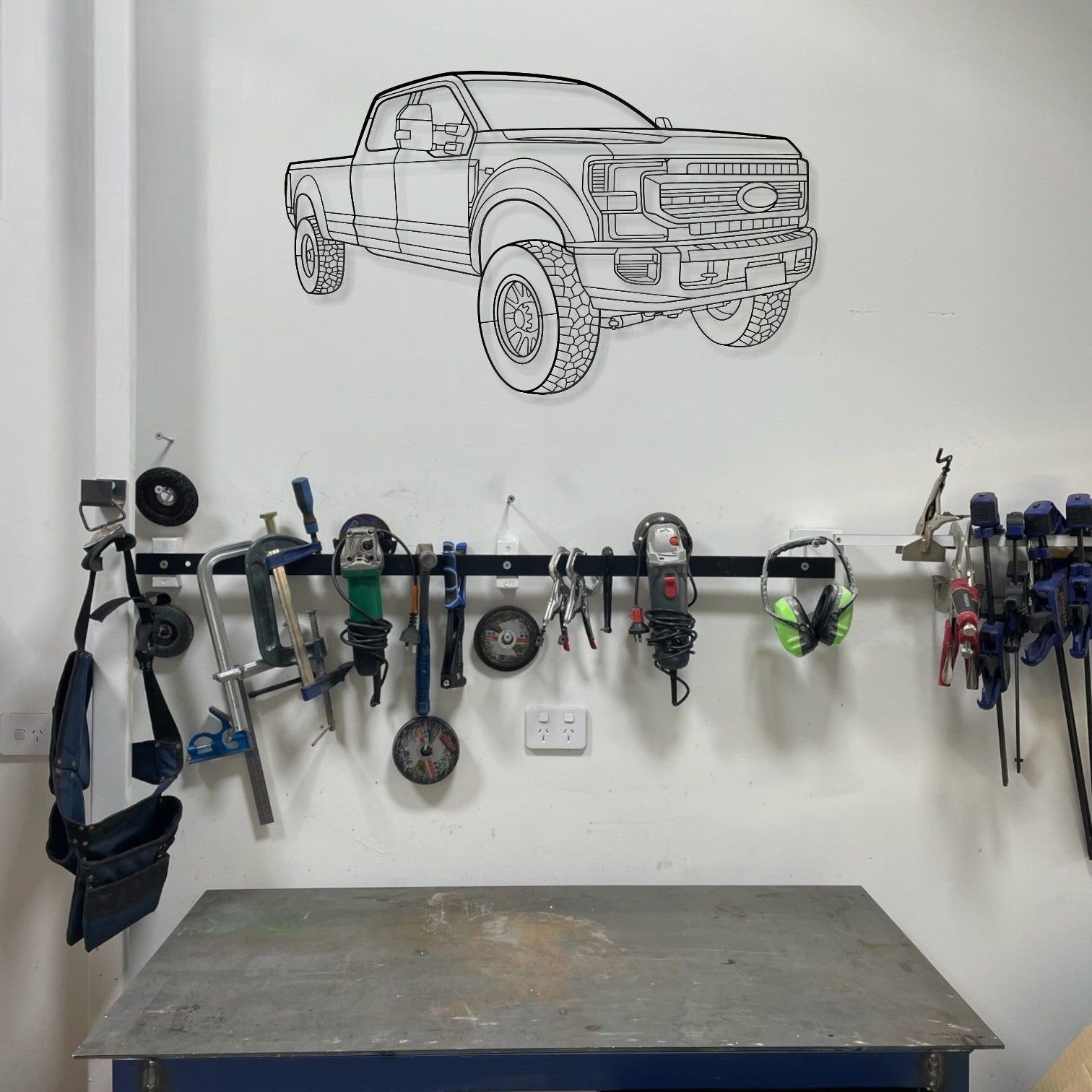 Ford F250 2021 Perspective Metal Wall Art Silhouette