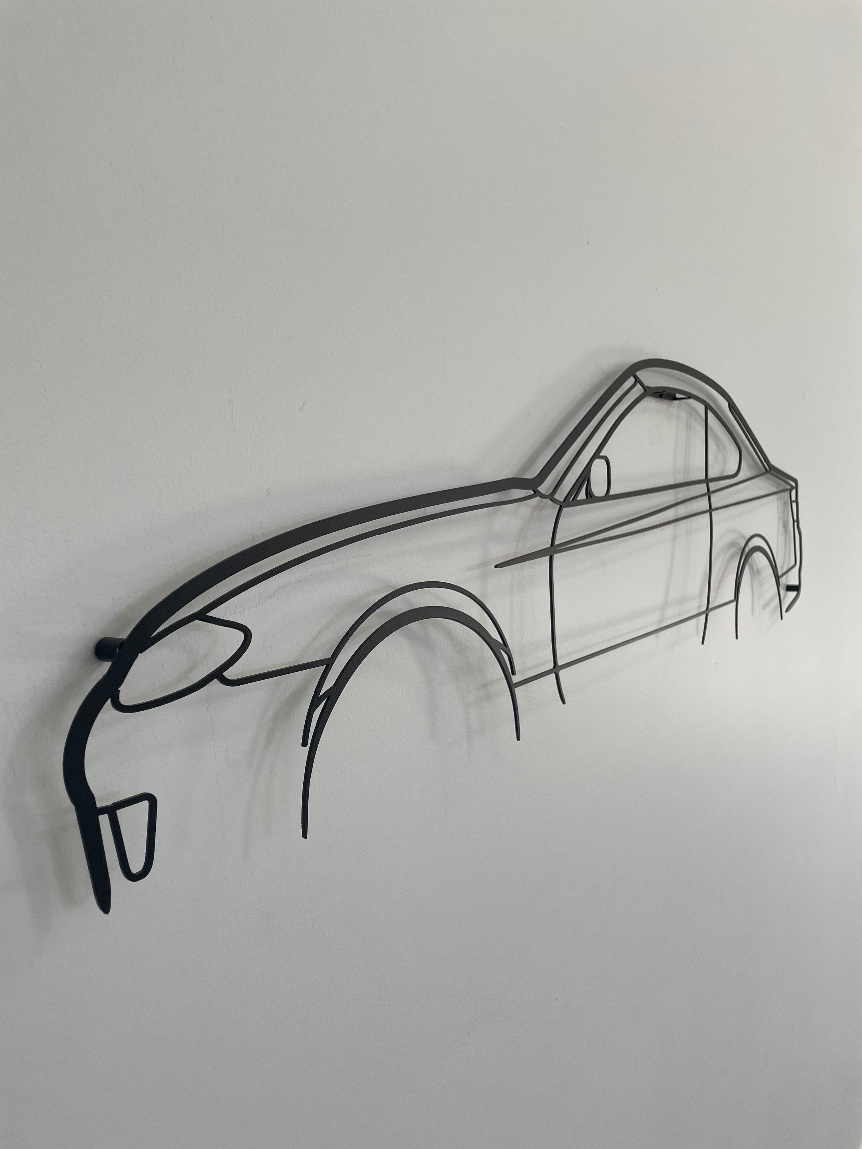 Nissan Silvia s15 silhouette car wall art side-on, hung on a white wall.