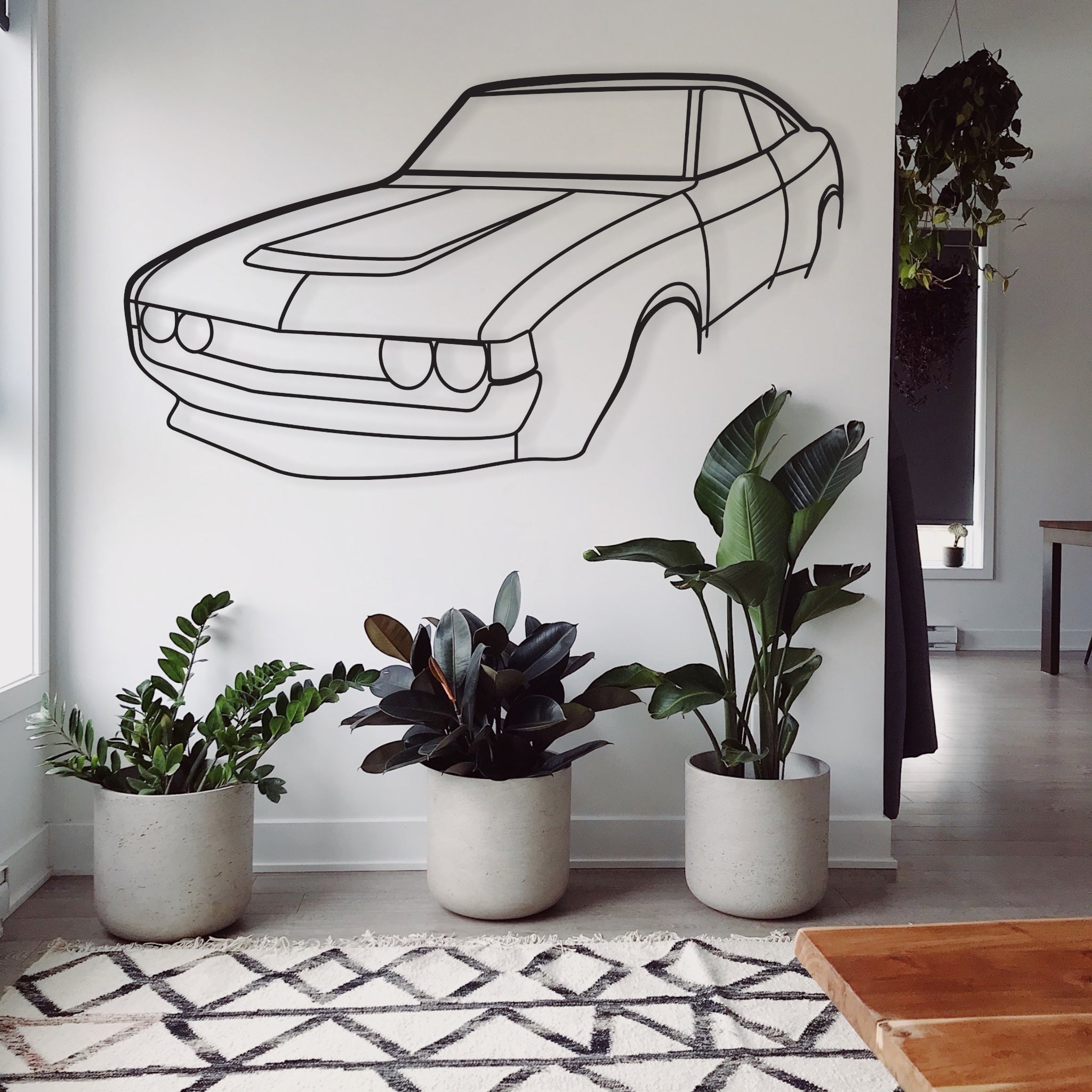 Toyota Celica RA28 Perspective Large Car wall art piece hanging in a lounge room.