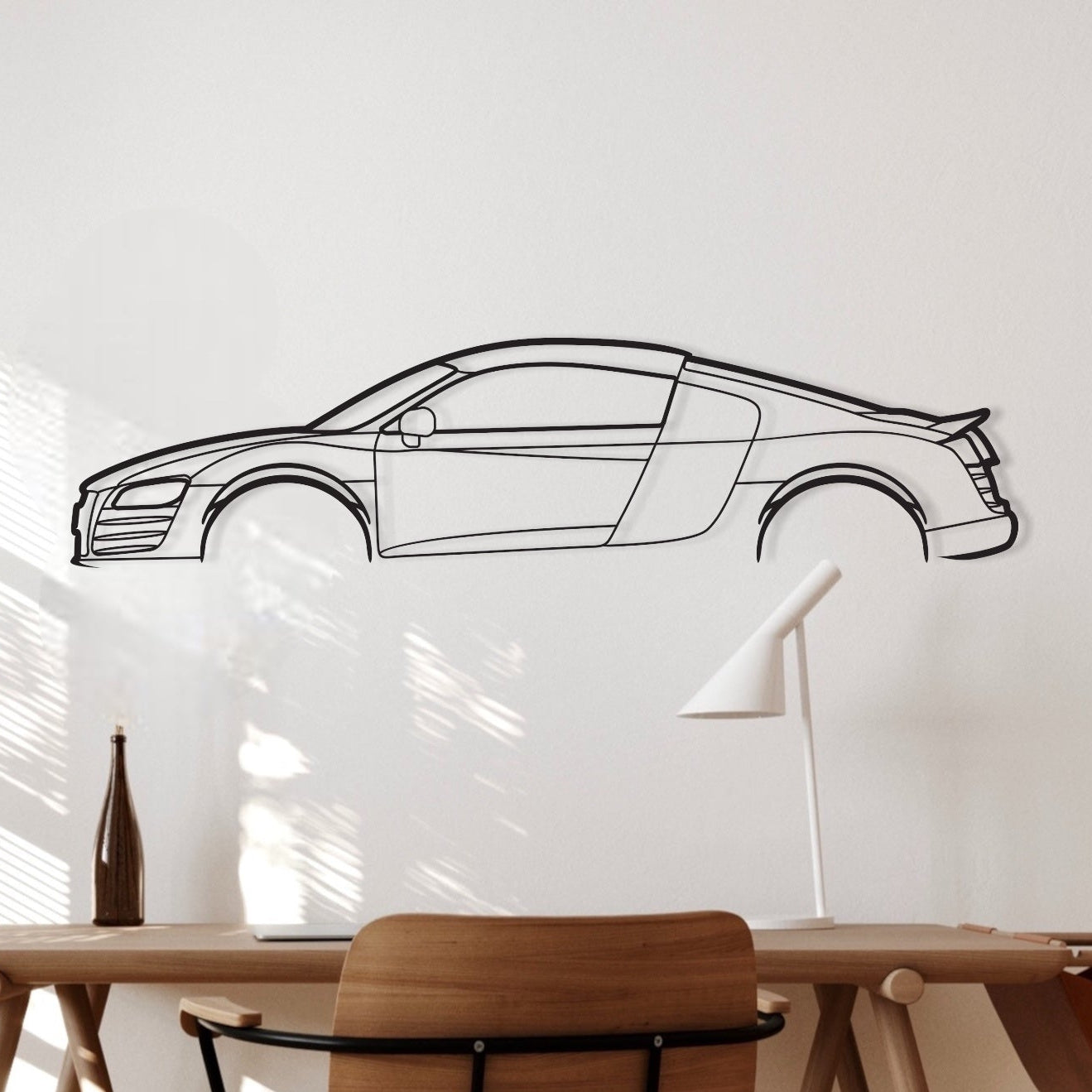 Audi R8 metal wall art on study wall and bedroom