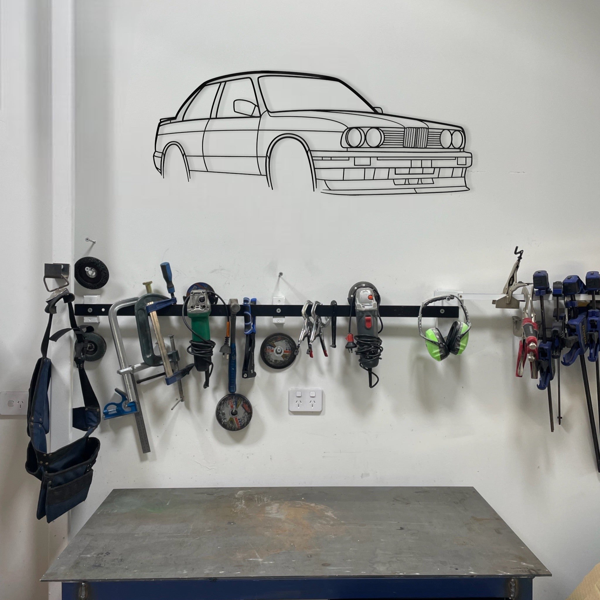 BMW E30 Perspective Metal Wall Art Silhouette