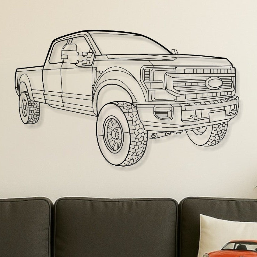 Ford F250 2021 Perspective Metal Wall Art Silhouette