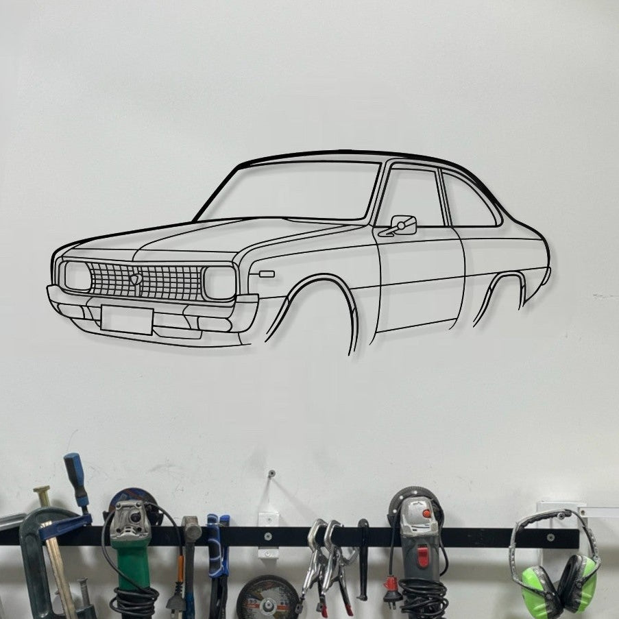 Garage wall with tool rack and car illustration