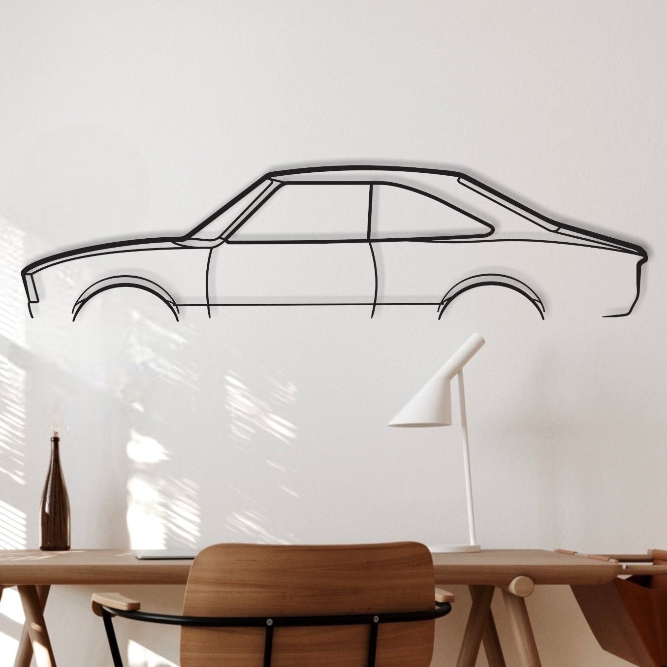 Mazda RX2 Coupe auto metal wall art hung in office. 