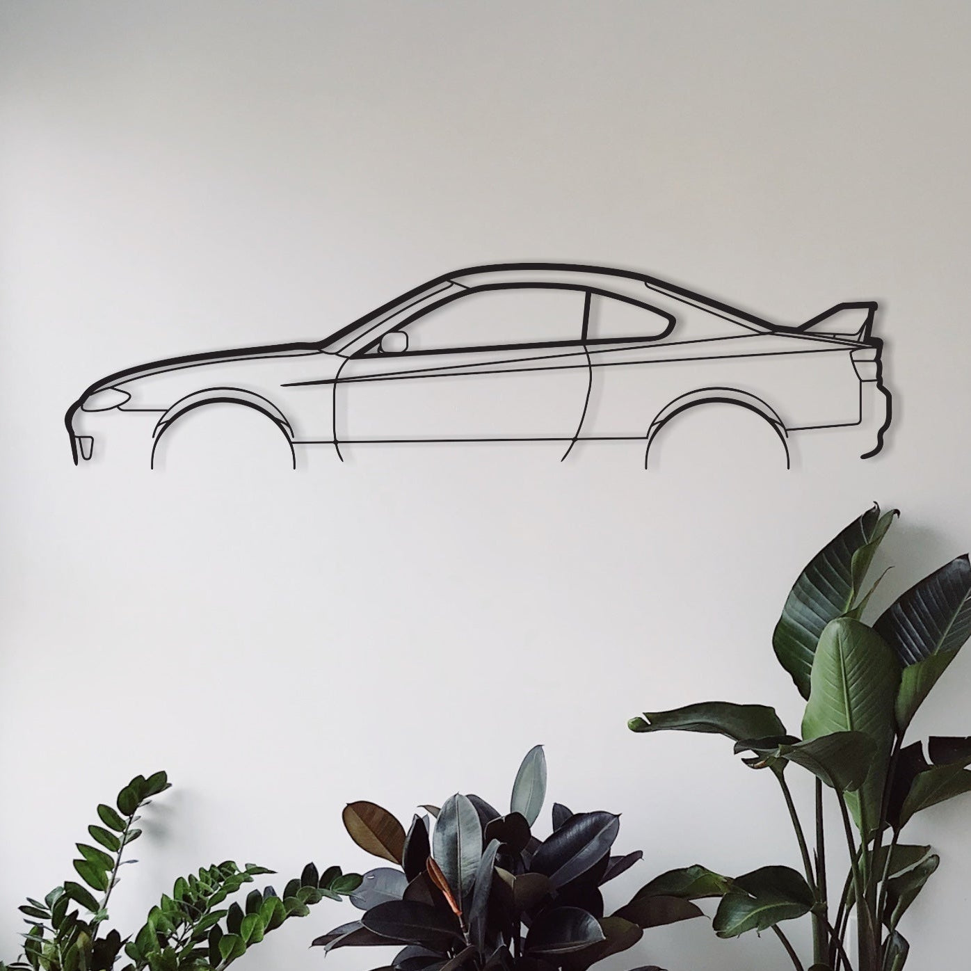 Nissan Silvia s15 w wing automotive metal wall art hanging in living room.