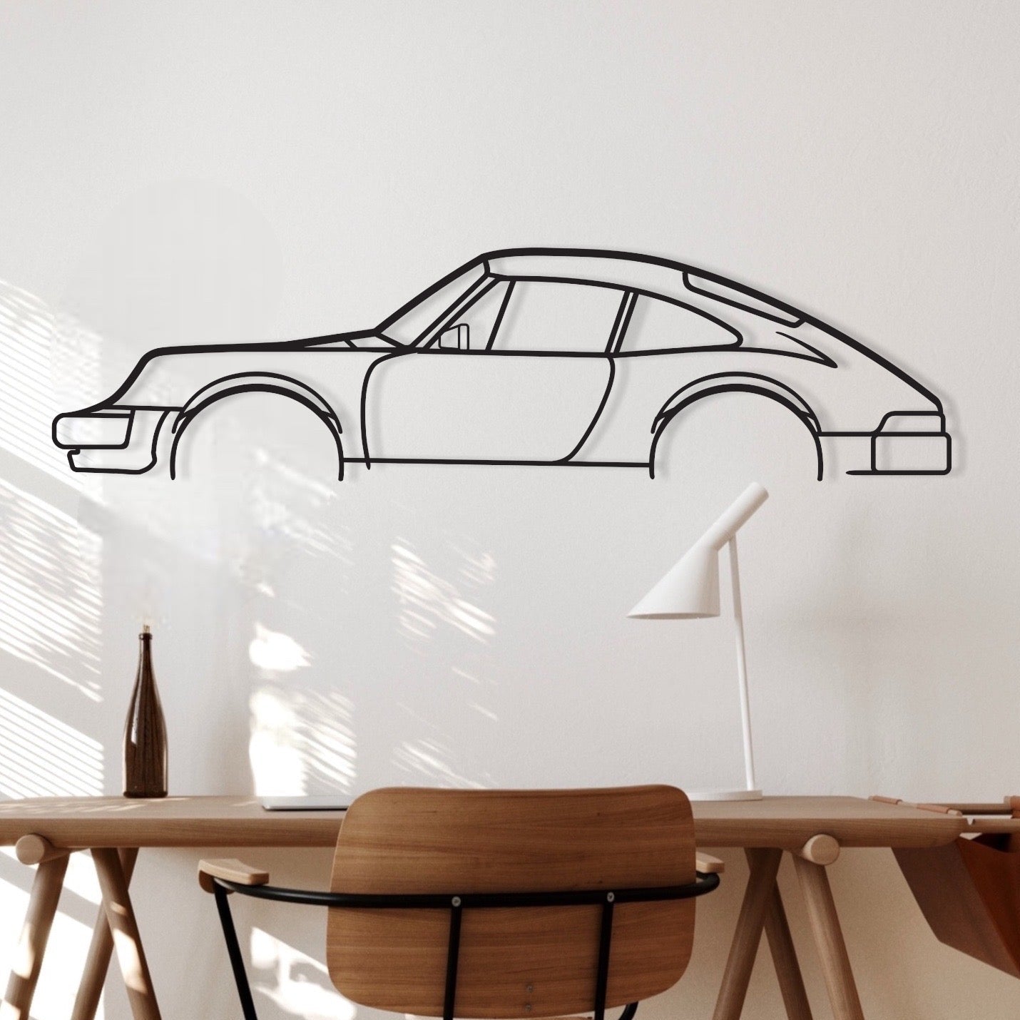 Porsche 911 Wingless metal wall art on study and bedroom wall