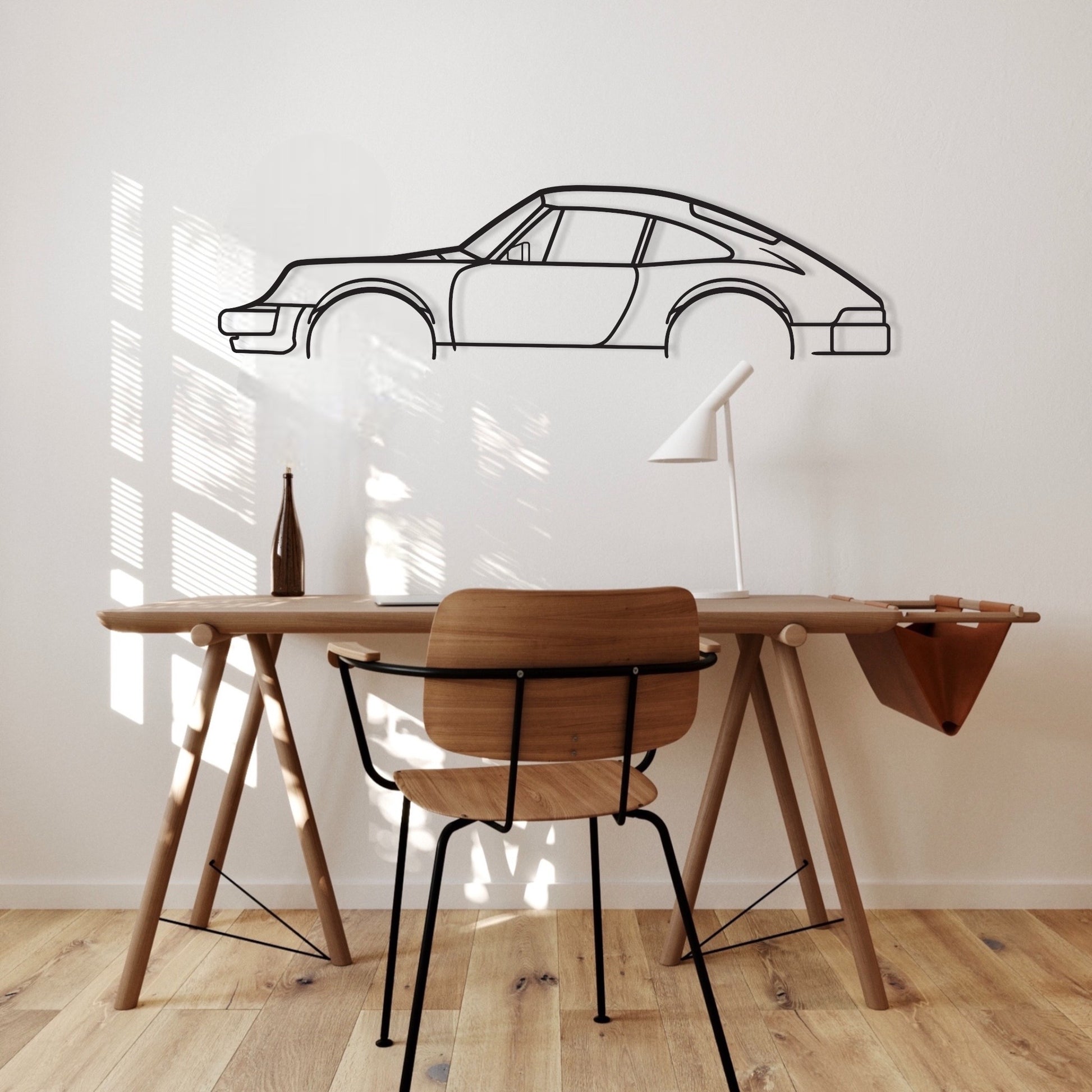 Porsche 911 Wingless metal wall art on study and bedroom wall