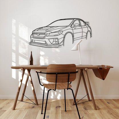 Subaru Impreza WRX STi 2017 steel silhouette wall art displayed in a study with desk and chair