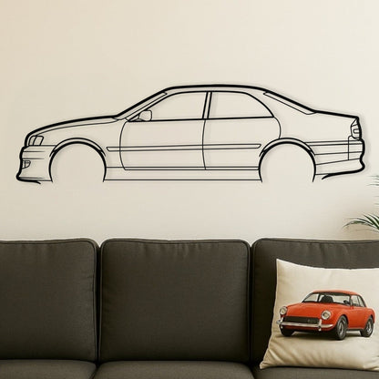 Toyota Chaser JZX90 metal wall art silhouette – side profile view in loungeroom with sofa
