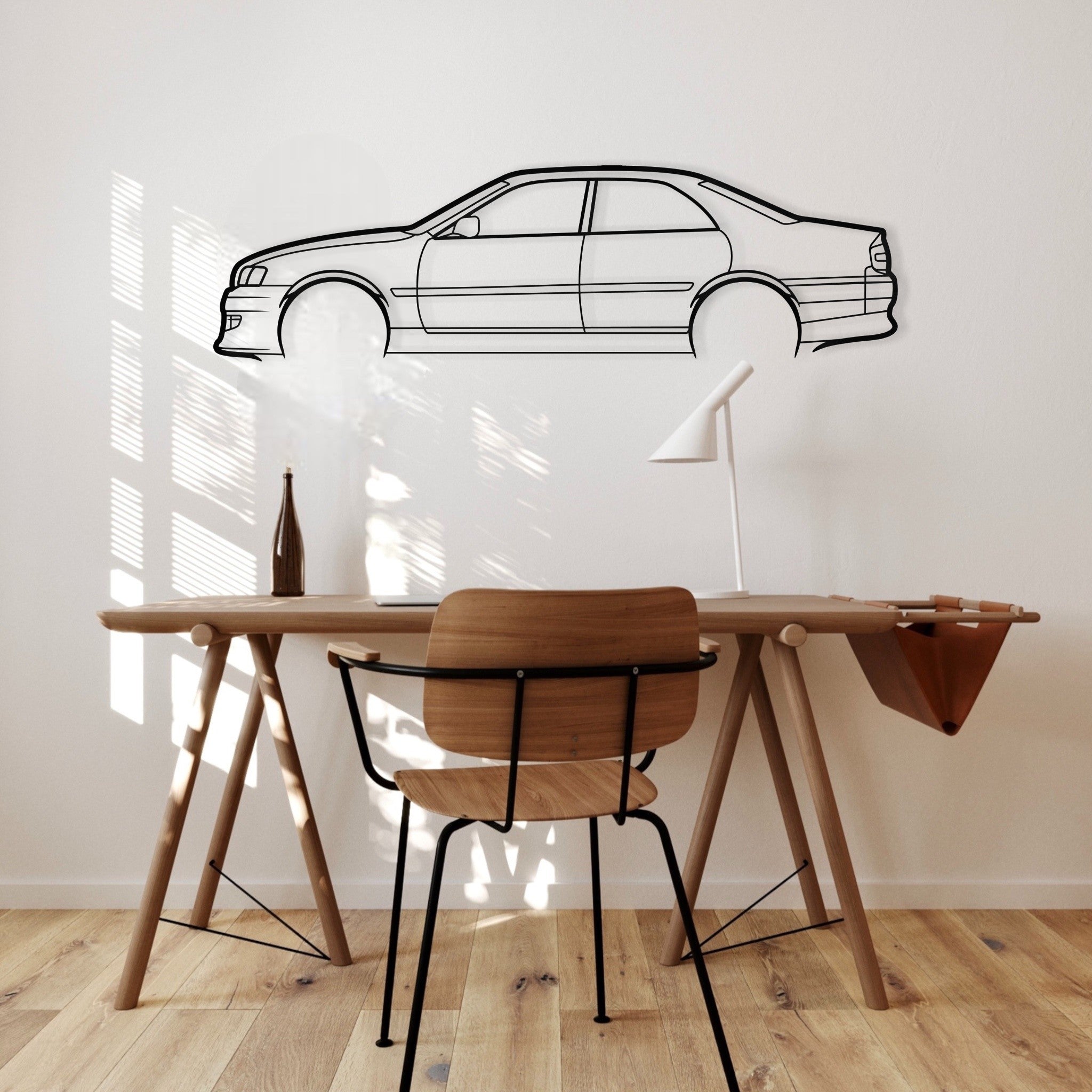 Toyota AE86 Sprinter metal wall art silhouette – side profile on study wall