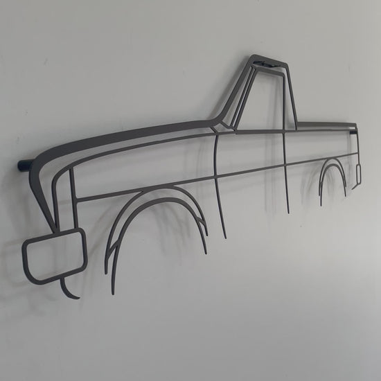 Holden HX Ute side on and close up of metal wall hanging