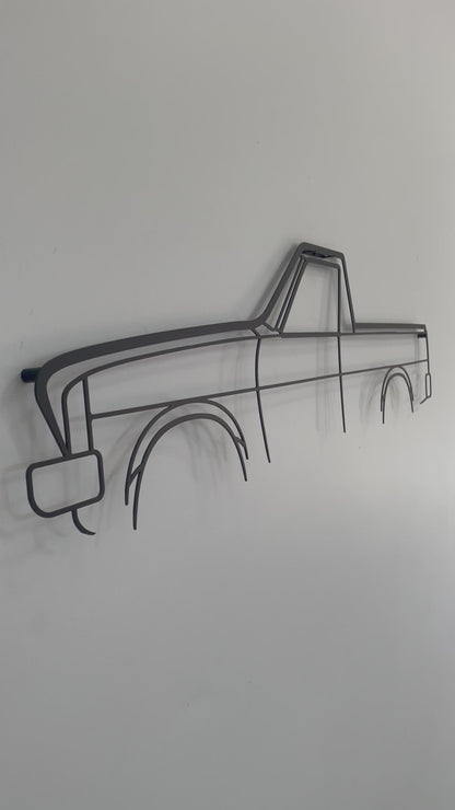 Holden HX Ute side on and close up of metal wall hanging