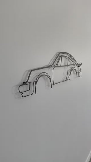 Close up and side on of the Porsche 911 Turbo Flat Wing metal silhouette wall art